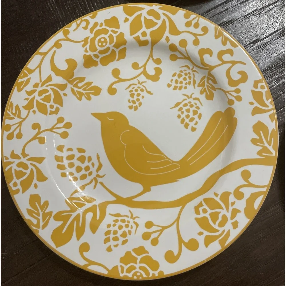 Pier 1 Yellow Bird Floral Flowers‎ Stoneware 8 Inch Salad Plates Plate Set Of 4